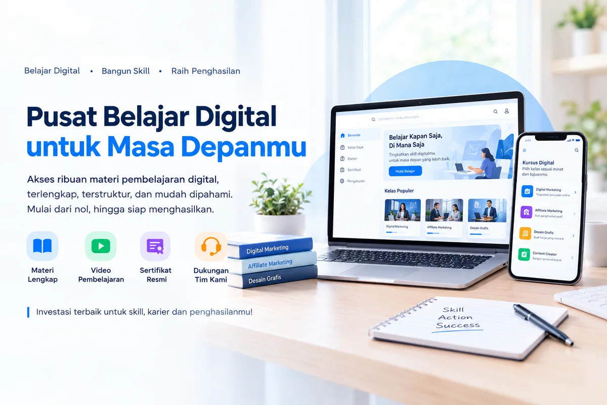 Pratinjau platform belajar digital di laptop dan smartphone